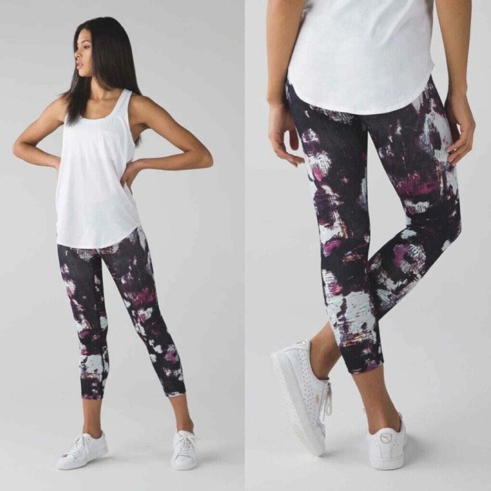 LULULEMON Size 6 Wunder Under Crop III Kara Blossom Multi Leggings 21"